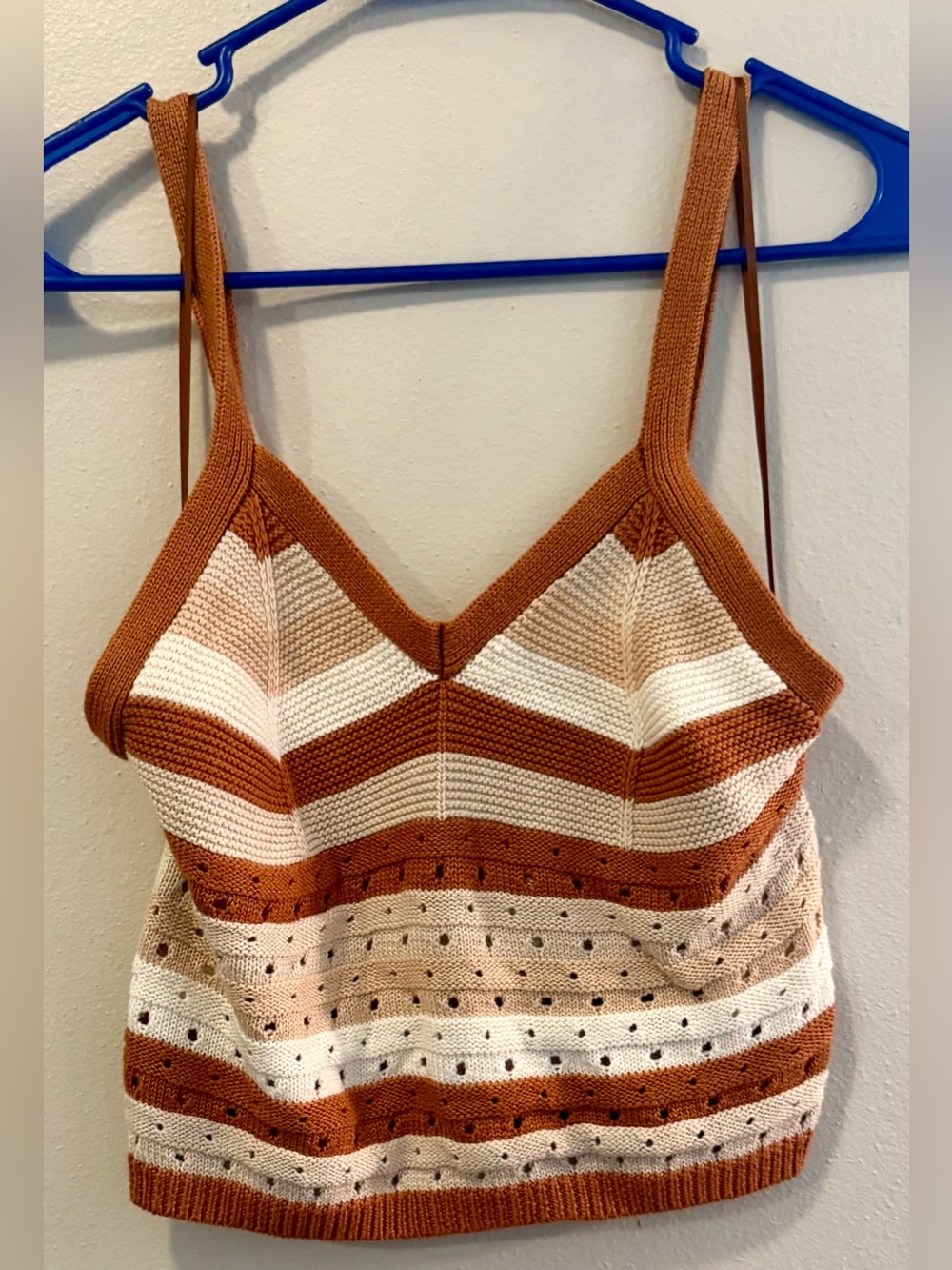 Ultra Flirt Striped Knit Crop Cami in Rust, Cream, and Beige